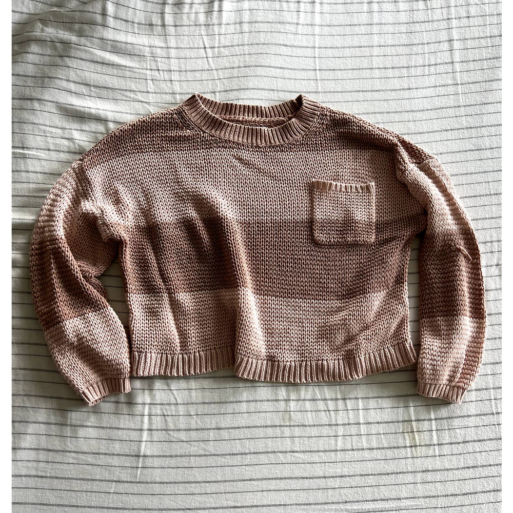 American Eagle Pink Cropped Striped Knit Sweater